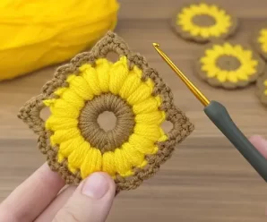 Tejido de patrón girasol a crochet